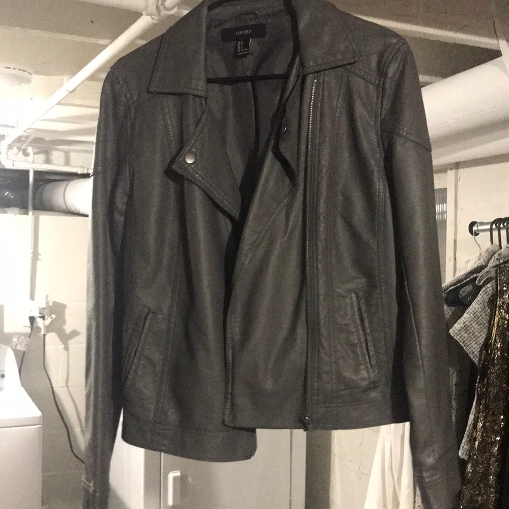 Grey leather bomber